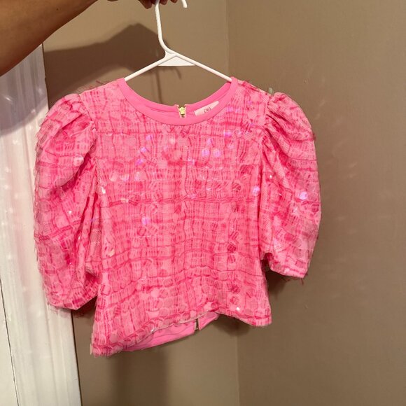 Neubyrne Tops - Neubryne Pink Sequin Puff-Sleeve Top